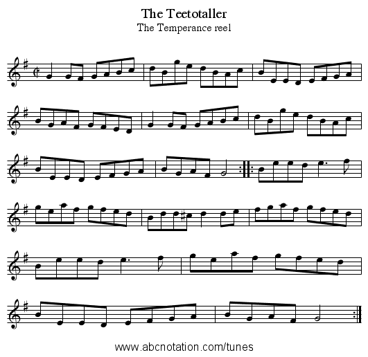 Teetotaller, The - staff notation
