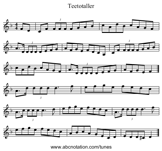 Teetotaller - staff notation