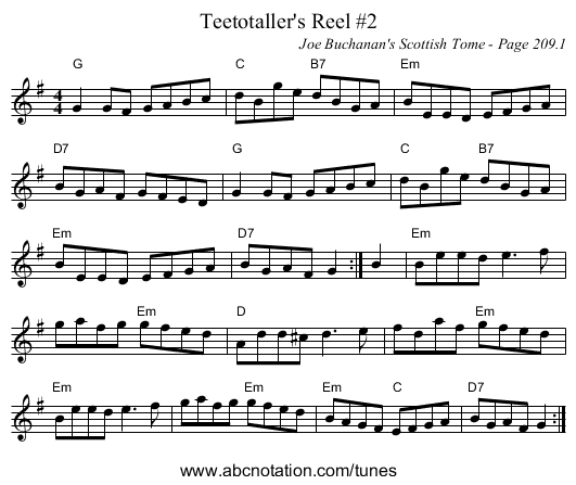 Teetotaller's Reel #2 - staff notation