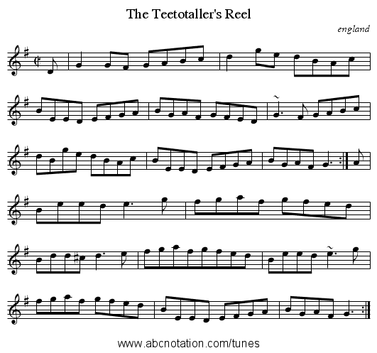 Teetotaller's Reel, The - staff notation