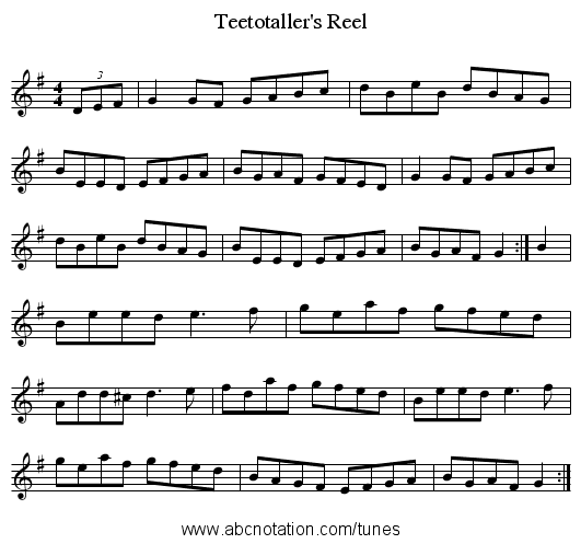 Teetotaller's Reel - staff notation