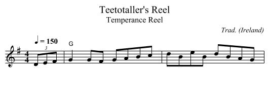 Teetotaller's Reel - staff notation