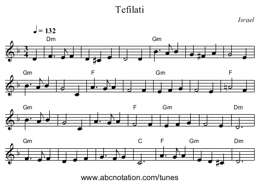 Tefilati - staff notation
