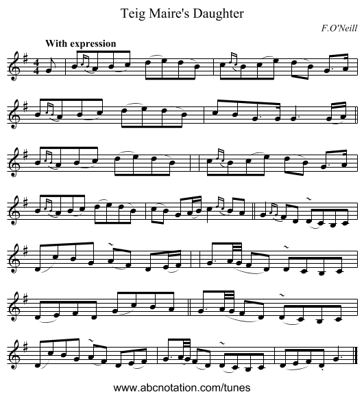 Teig Maire's Daughter - staff notation