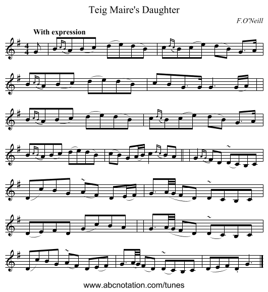 Teig Maire's Daughter - staff notation
