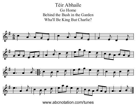 T&eacute;ir Abhaile - staff notation