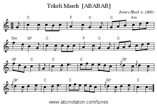 Tekeli March  [ABABAB] - staff notation