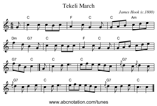 Tekeli March - staff notation