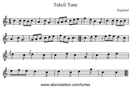Tekeli Tune - staff notation