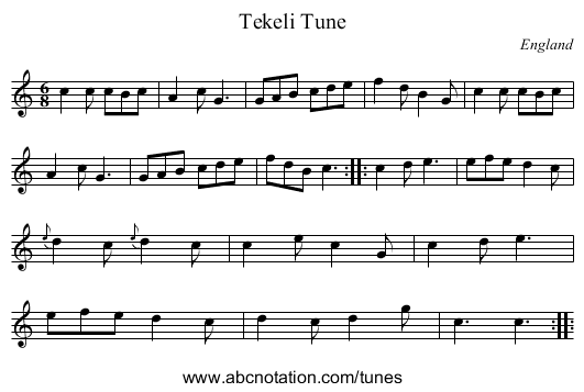 Tekeli Tune - staff notation