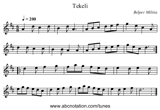 Tekeli - staff notation