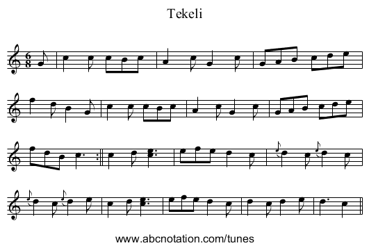 Tekeli - staff notation