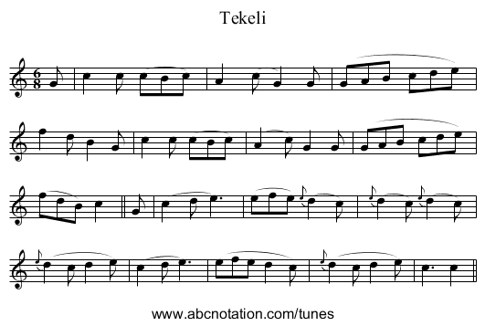 Tekeli - staff notation