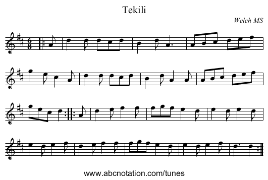 Tekili - staff notation