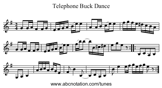Telephone Buck Dance - staff notation
