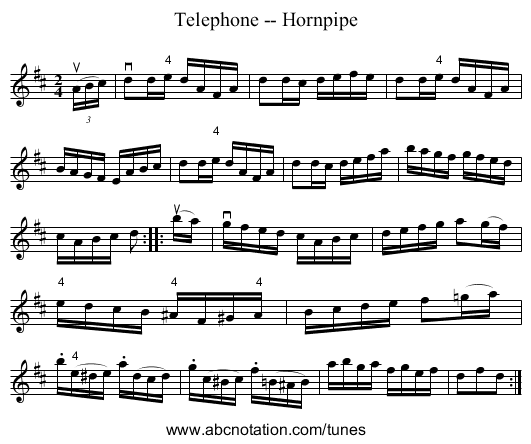 Telephone -- Hornpipe - staff notation