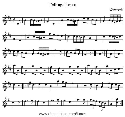 Tellings hopsa - staff notation