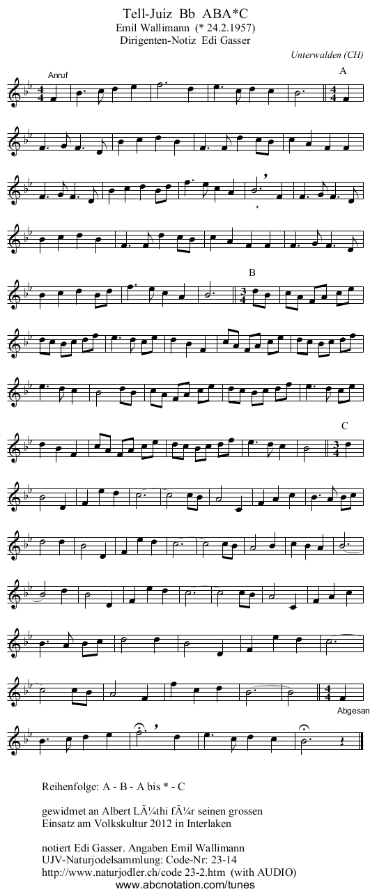 Tell-Juiz  Bb  ABA*C - staff notation