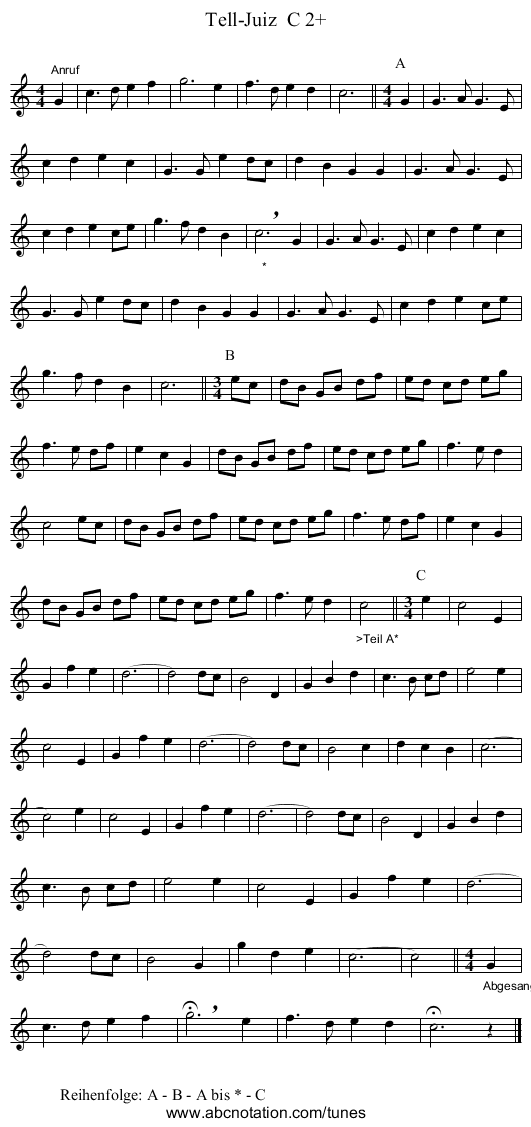 Tell-Juiz  C 2+ - staff notation