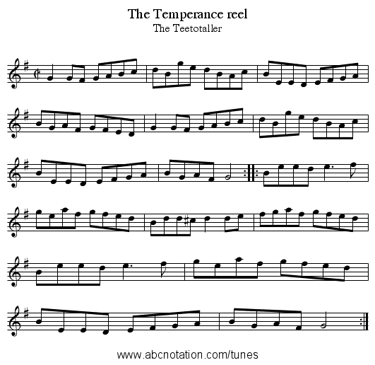 Temperance reel, The - staff notation