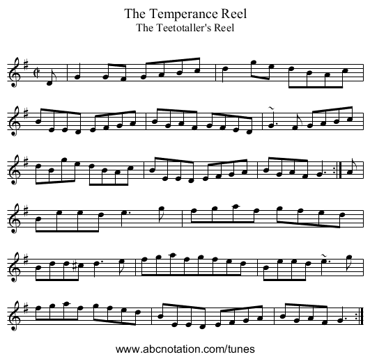 Temperance Reel, The - staff notation