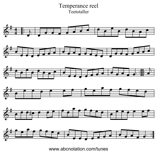 Temperance reel - staff notation
