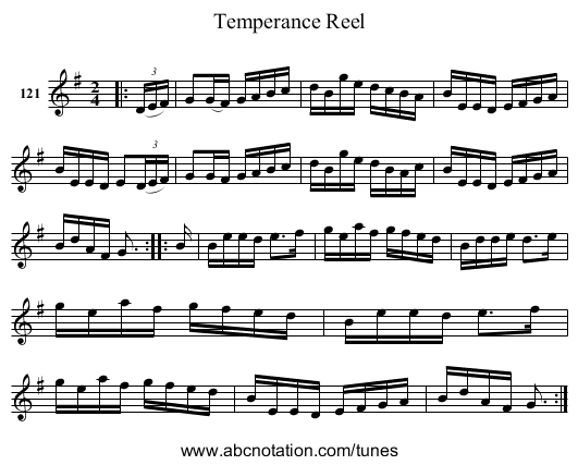 Temperance Reel - staff notation