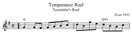 Temperance Reel - staff notation