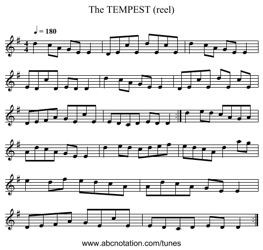 TEMPEST (reel), The - staff notation
