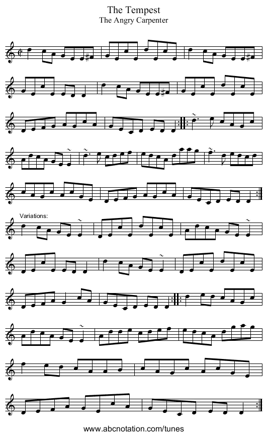 Tempest, The - staff notation