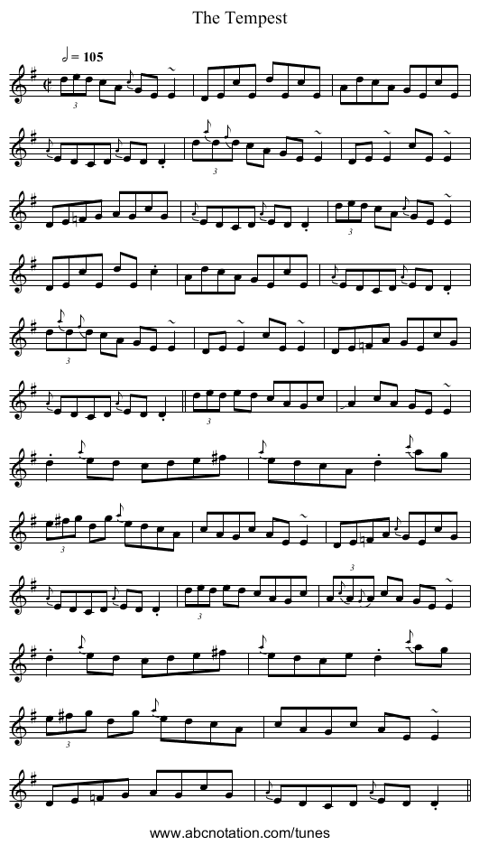 Tempest, The - staff notation