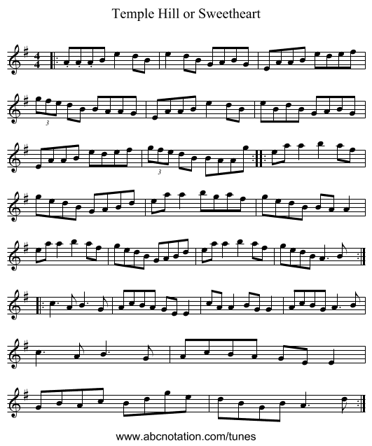 Temple Hill or Sweetheart - staff notation