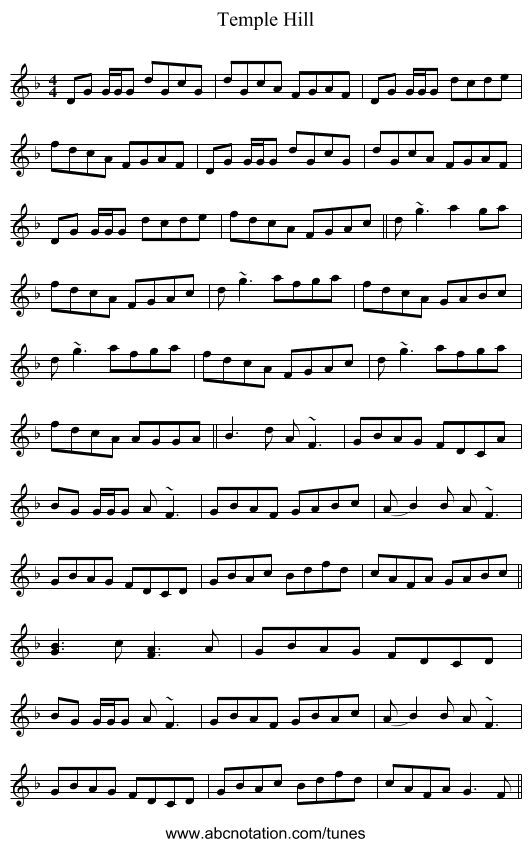Temple Hill - staff notation