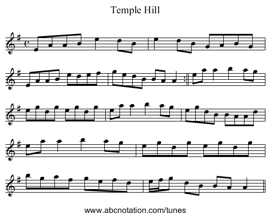 Temple Hill - staff notation