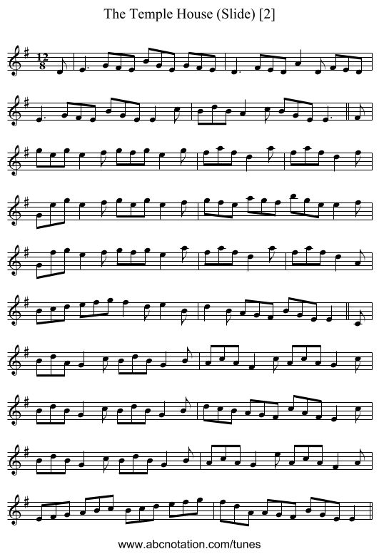 Temple House (Slide) [2], The - staff notation