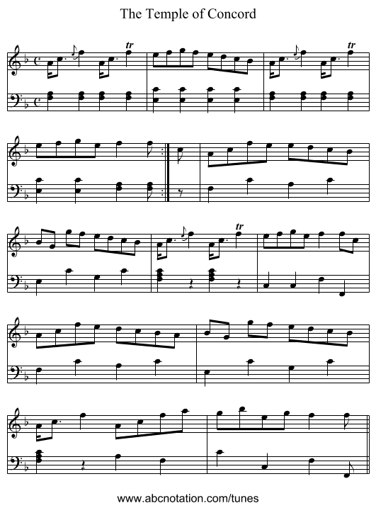 Temple of Concord, The - staff notation