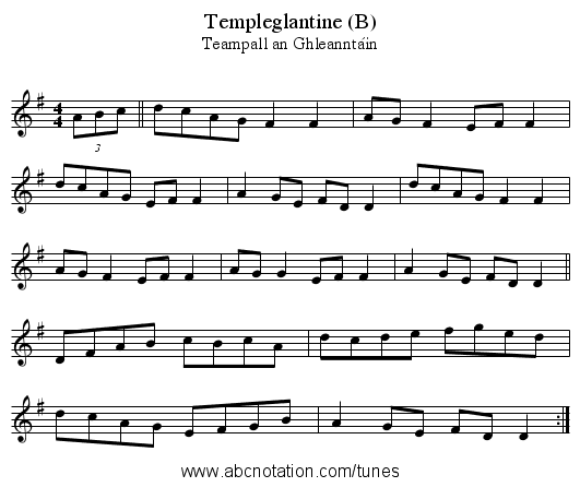 Templeglantine (B) - staff notation