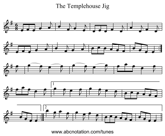 Templehouse Jig, The - staff notation