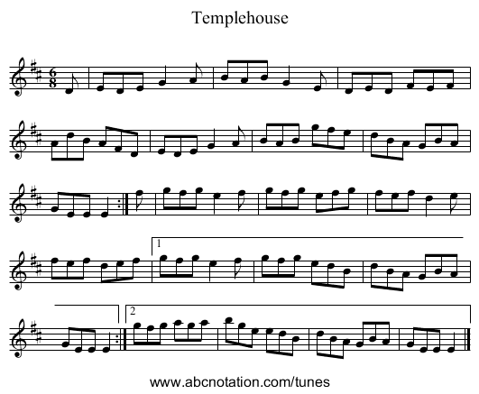 Templehouse - staff notation