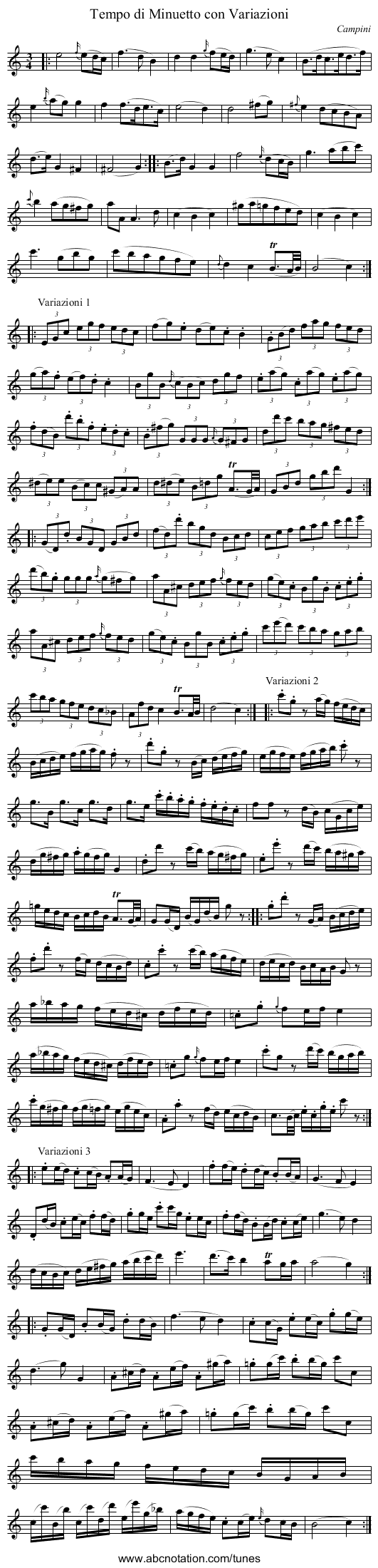 Tempo di Minuetto con Variazioni - staff notation