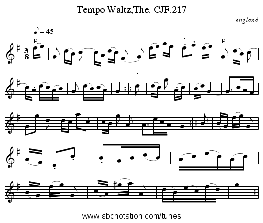 Tempo Waltz,The. CJF.217 - staff notation