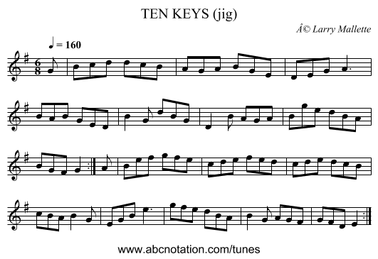 TEN KEYS (jig) - staff notation