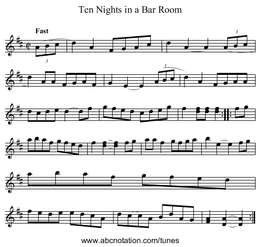 Ten Nights in a Bar Room - staff notation