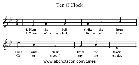 Ten O'Clock - staff notation