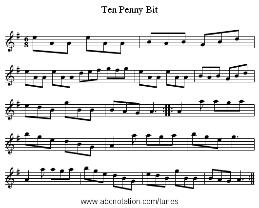 Ten Penny Bit - staff notation