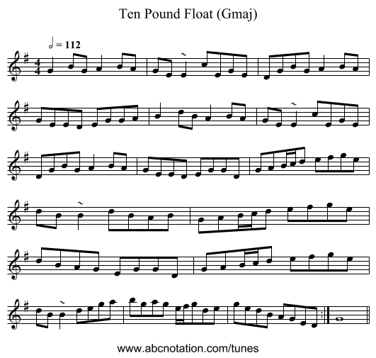 Ten Pound Float (Gmaj) - staff notation