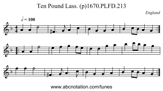 Ten Pound Lass. (p)1670.PLFD.213 - staff notation