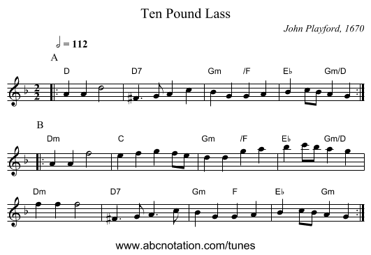 Ten Pound Lass - staff notation