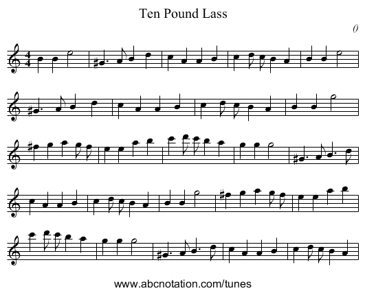 Ten Pound Lass - staff notation