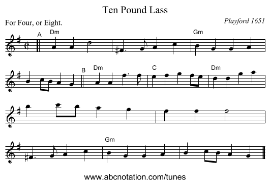 Ten Pound Lass - staff notation